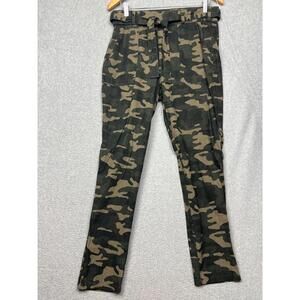 Soho Nyc Camo High-Waist Camo Pull On Linen Blend Leggings Pants S Green Casual